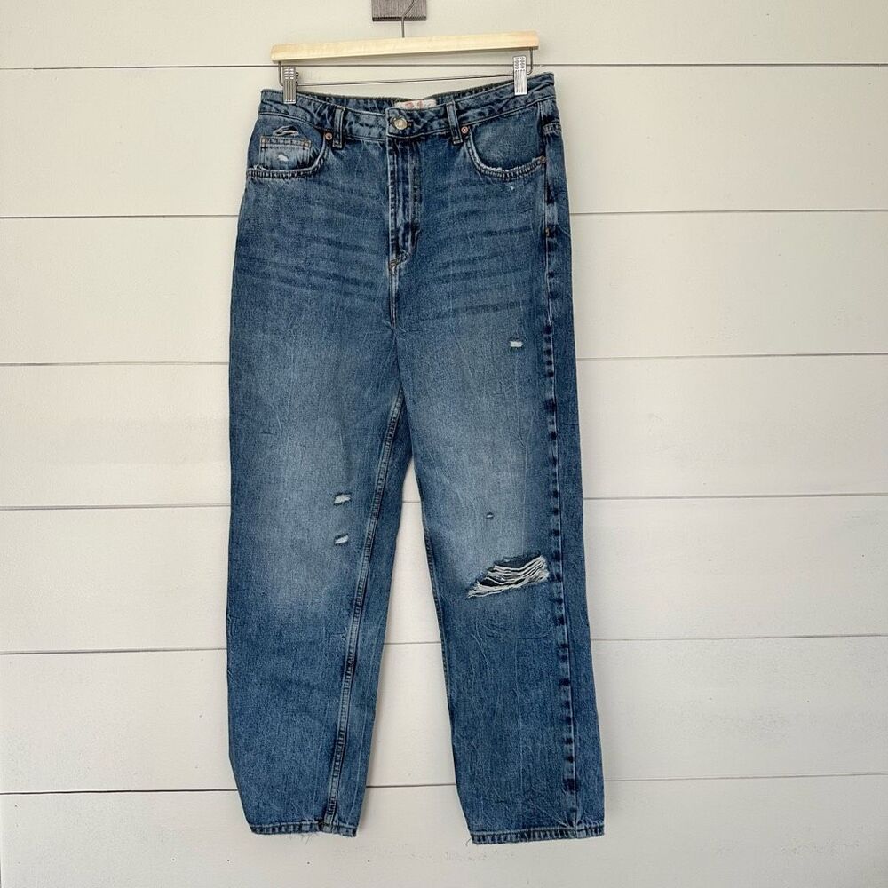 Free People Women’s 31 Blue Denim Dakota Straight Distressed Jeans